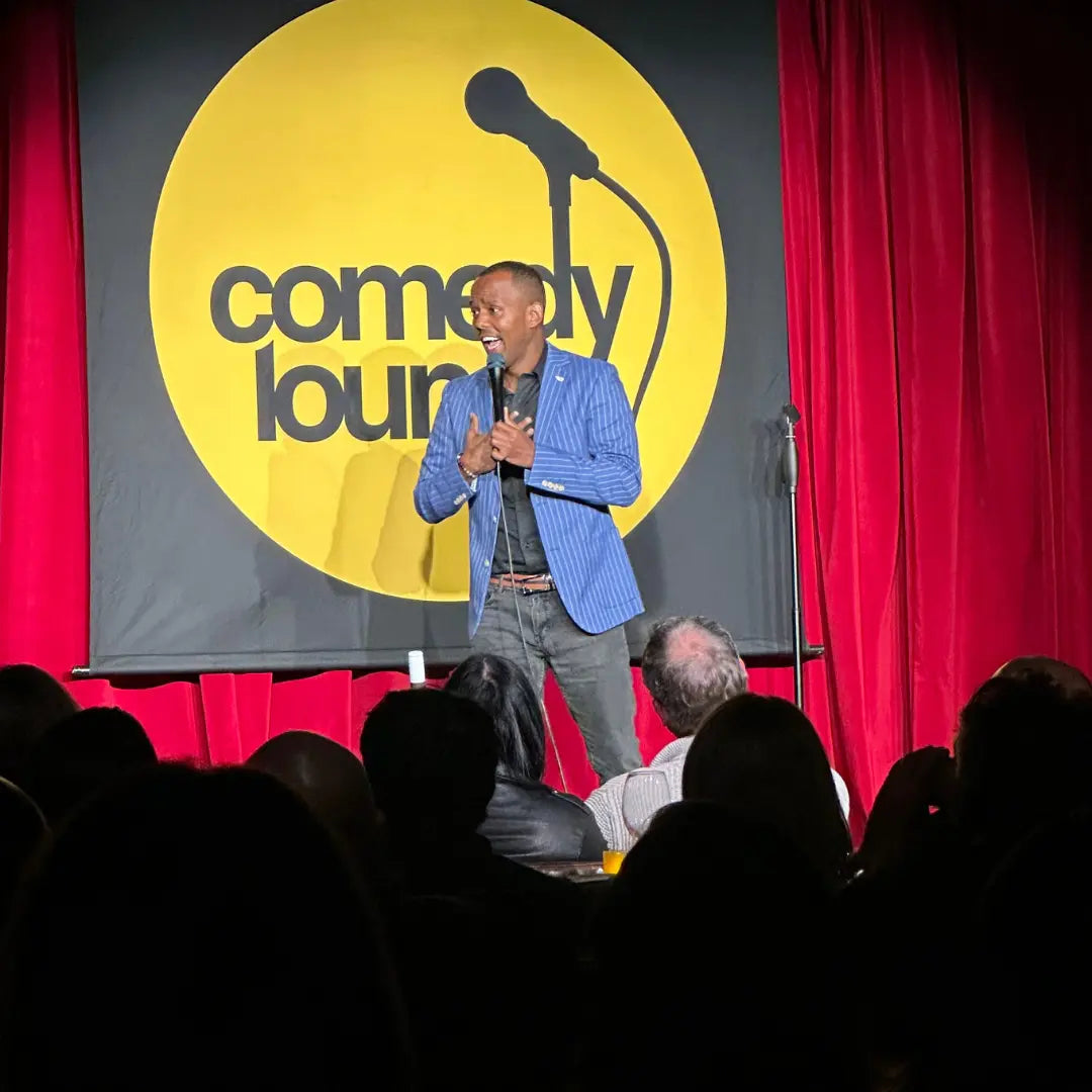 famous comedian on stage at fremantle comedy lounge. Western Australia's leading comedy clubs