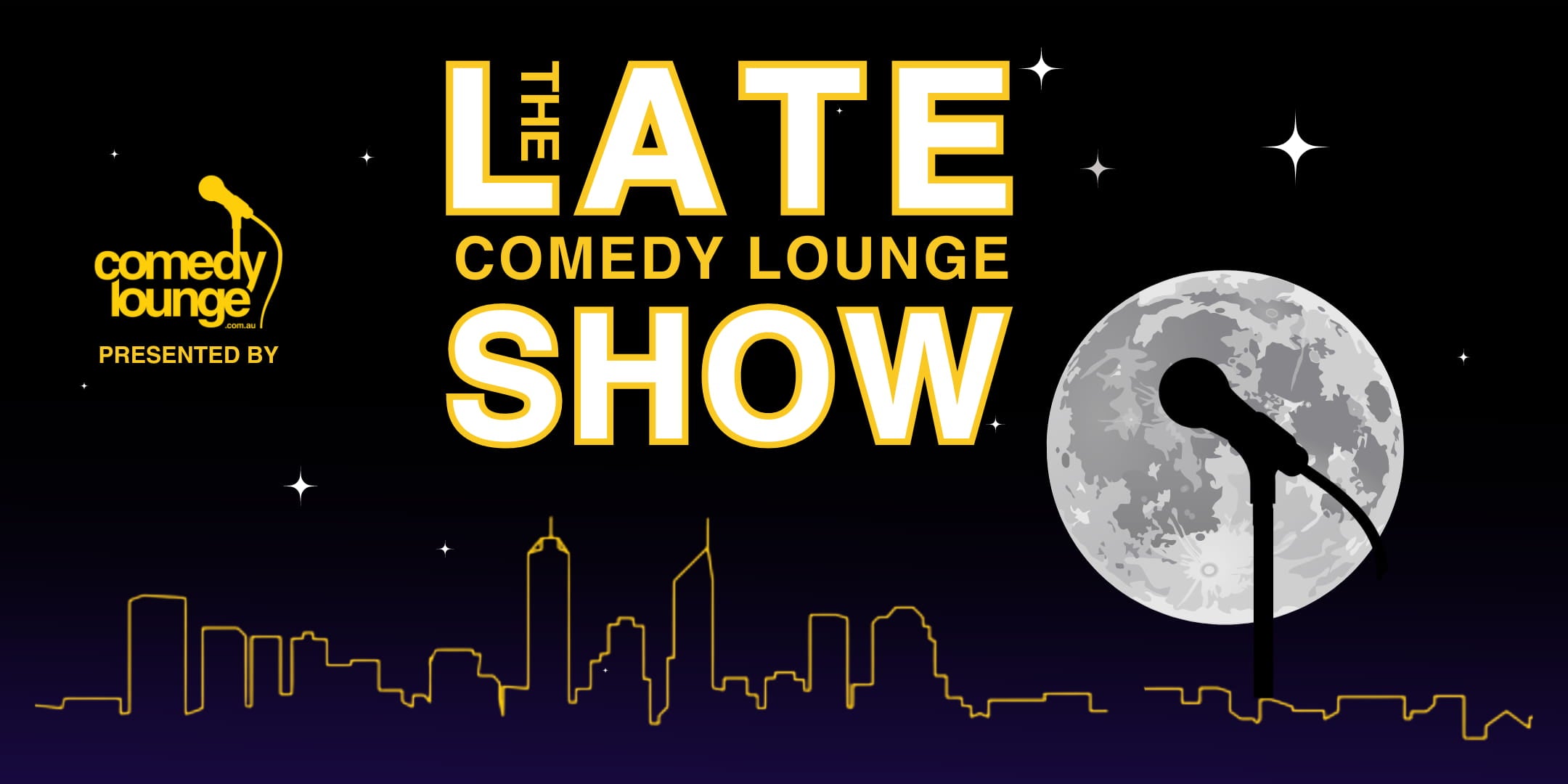 Poster for The Late Show at Comedy Lounge Perth, featuring unfiltered comedy every Saturday night with drinks and dining service.